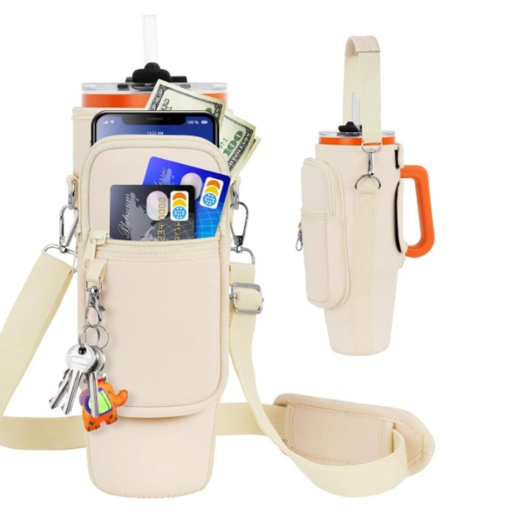 Tumbler Carrier with Multiple Pockets ( Cream )